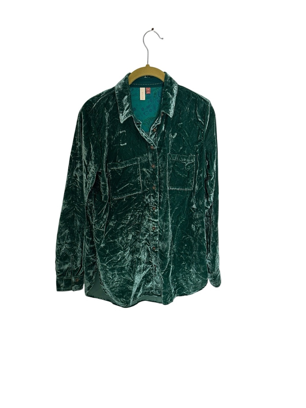Anthropologie Pilcro Green Velvet Button-Up Shirt XXS - Picture 2 of 5